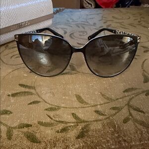 Jimmy Choo Black  Cat Eye Sunglasses with Crystal Leopard Print Arm. 61 mm